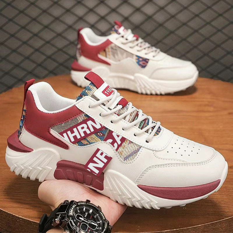 Giày thể thao nam sneaker trắng kiểu mới, giày casual thời trang cho thanh niên, đế dày gót thấp — Màu kaki, Màu xanh dương, màu đỏ