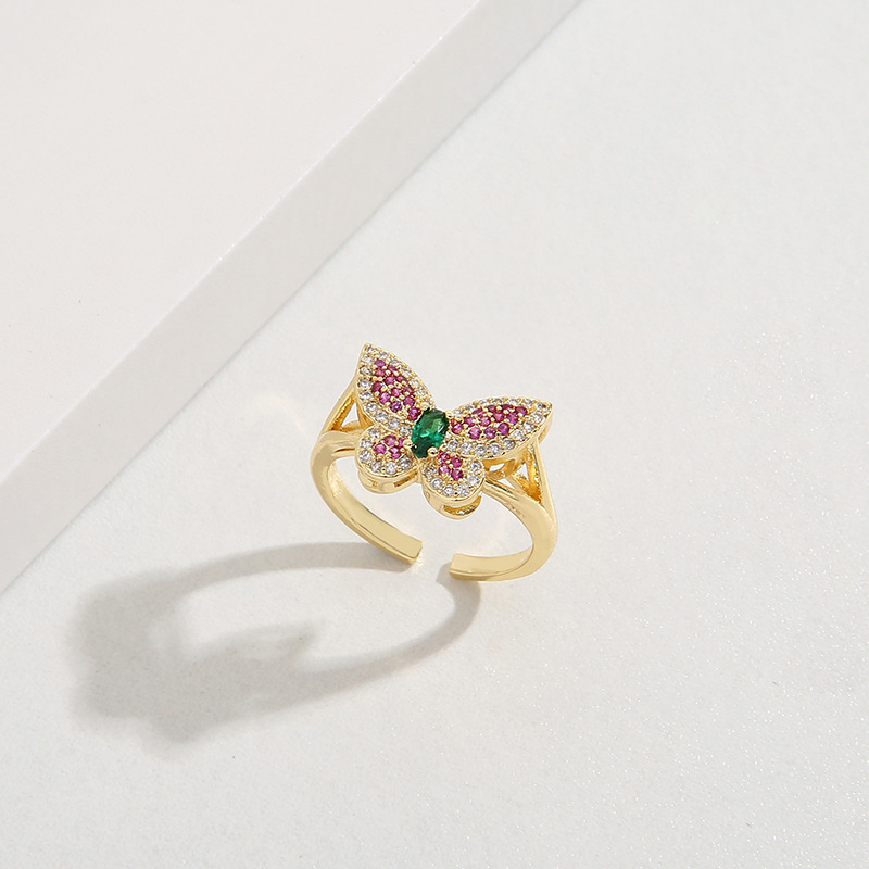 Fashion Butterfly Copper Plating Inlay Zircon Open Ring 1 Piece