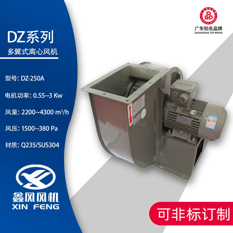 供应DZ250多翼式离心风机 3KW低噪音离心抽风机 工业通风换气