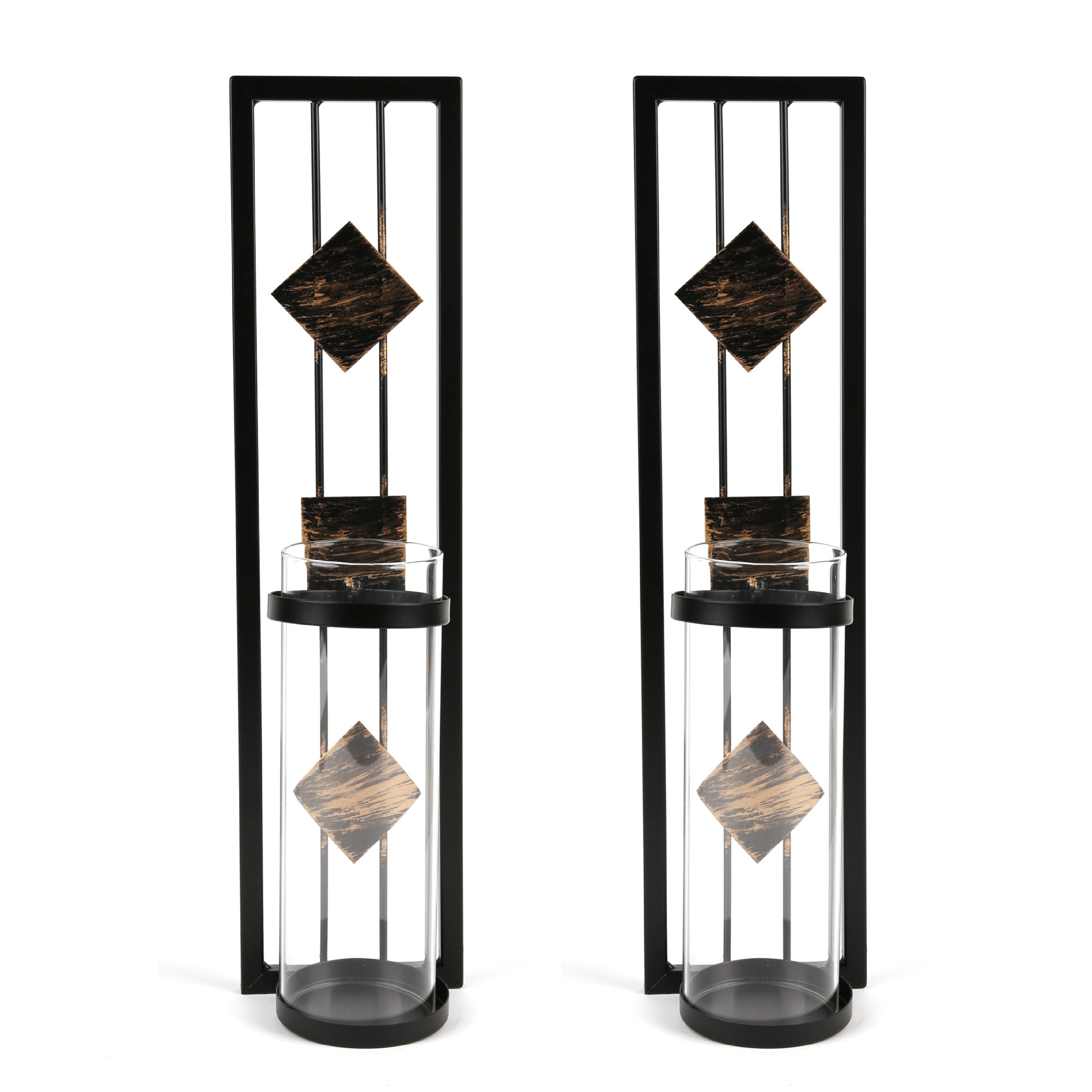 Candelaria de hierro fundido de metal simple artesanía de tubo cuadrado colgado en la pared de hierro fundido candelabros de vidrio sala de estar candelabros de color antiguo