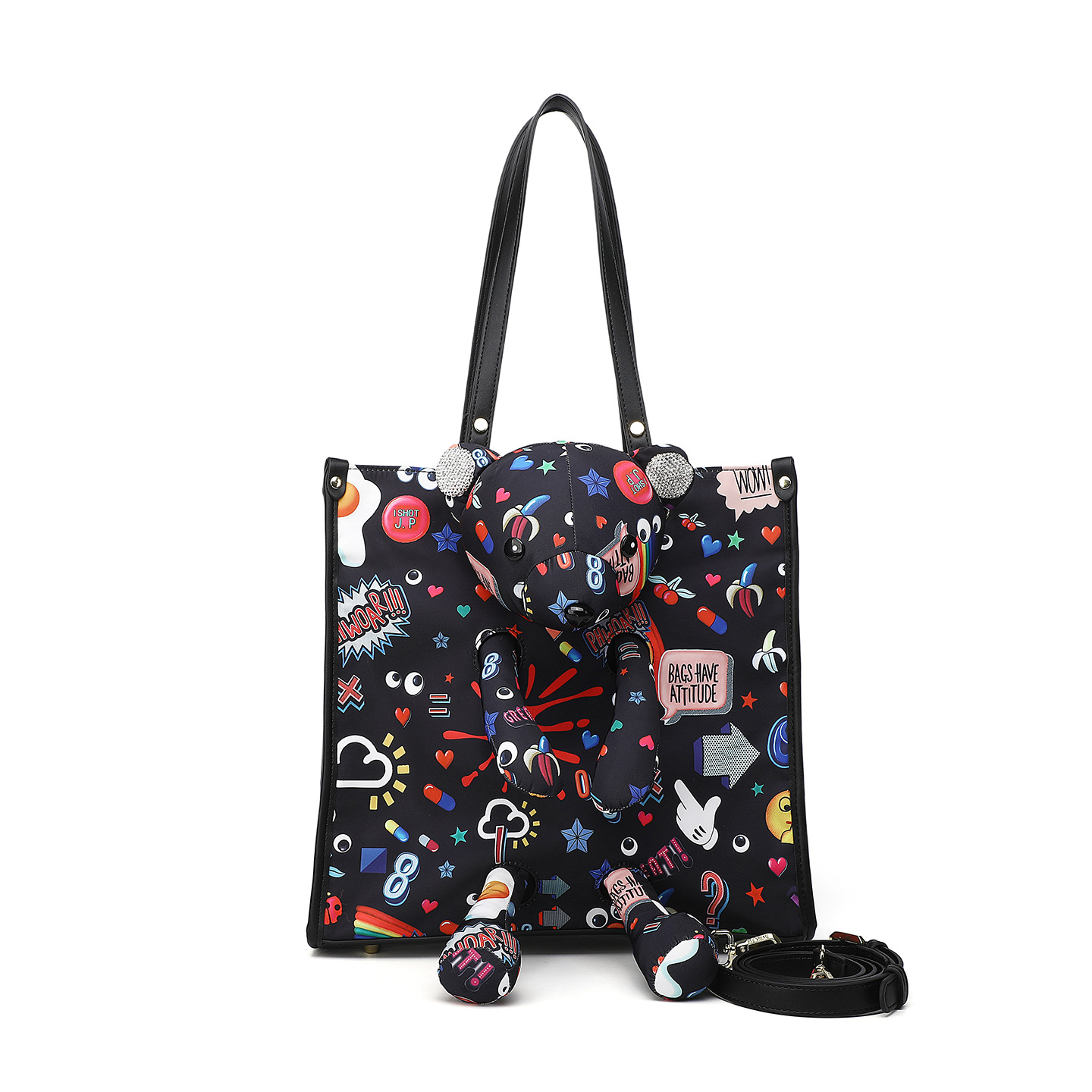 Tela de nylon de gran capacidad impresa bolsa de ocio con cremallera de hombro de viaje bolsa de almacenamiento muñeca de dibujos animados 2850 #