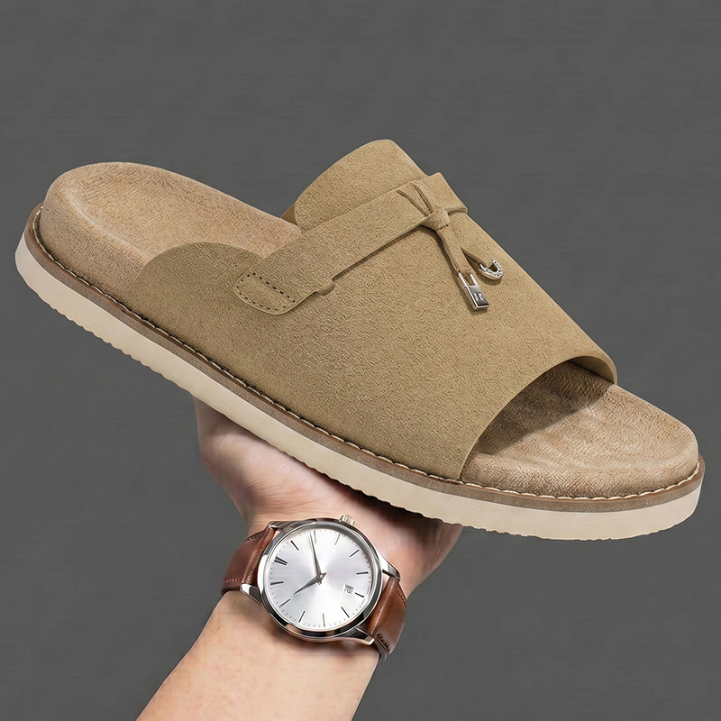 2026 New Model Men's Versatile Summer Matte Suede Outdoor Slip-On Soft Sole Non-Slip Sandals for Men