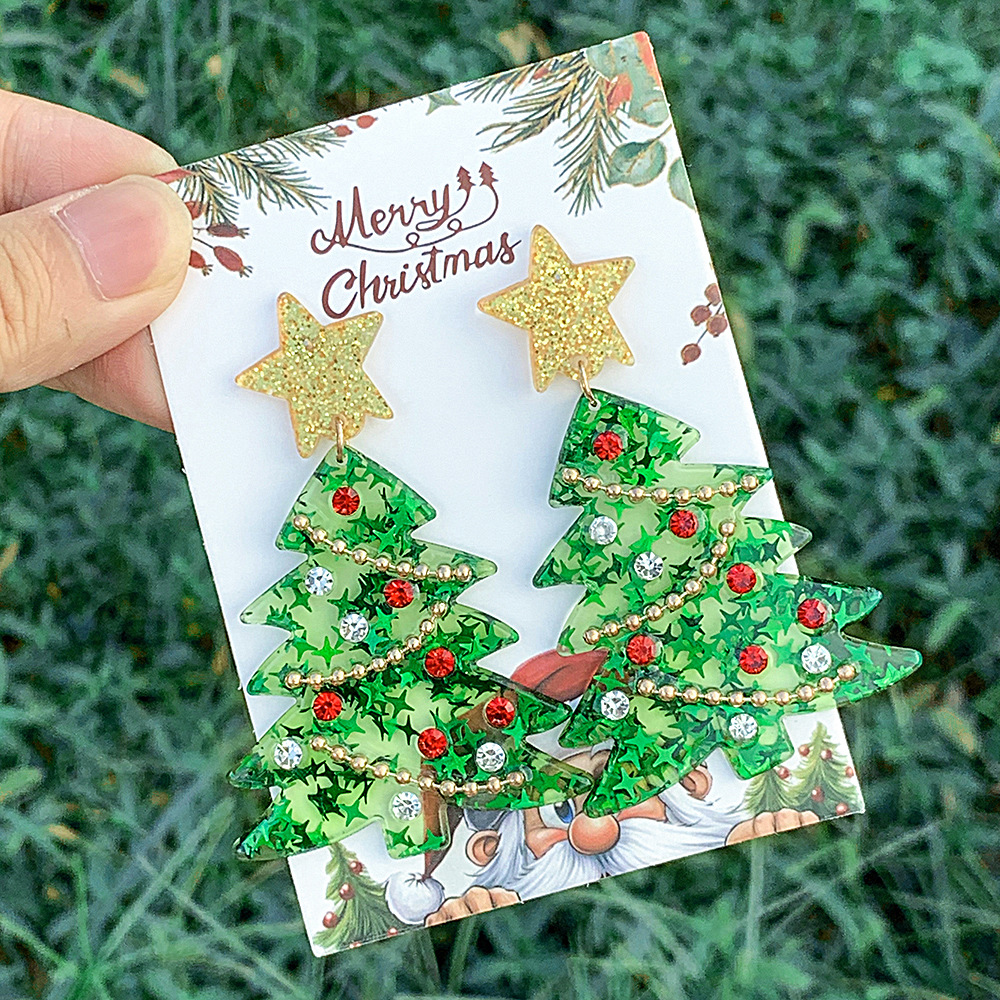 Drop Earrings Classification 1 Pair Quantity 1 Pair Cute Simple Style Christmas Tree Inlay Arylic Rhinestones Drop Earrings