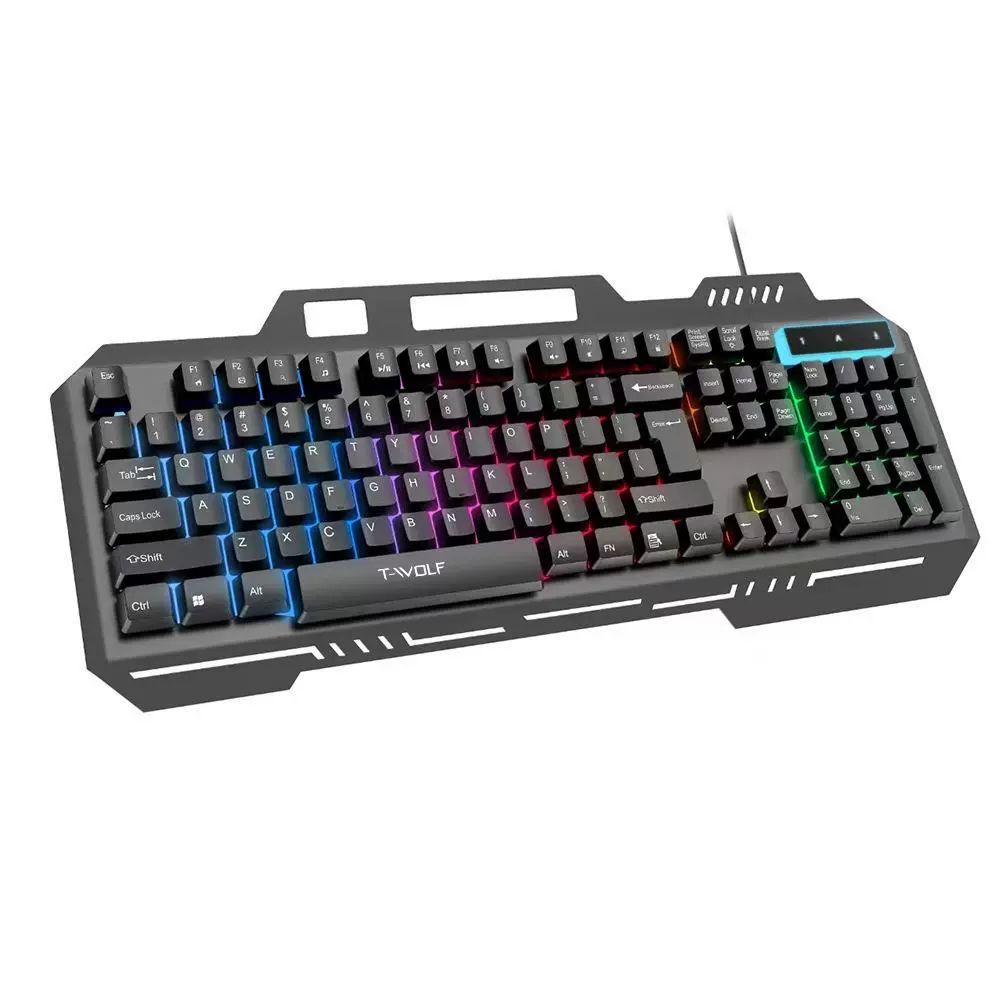 Glowing keyboard, phone holder, mute laptop