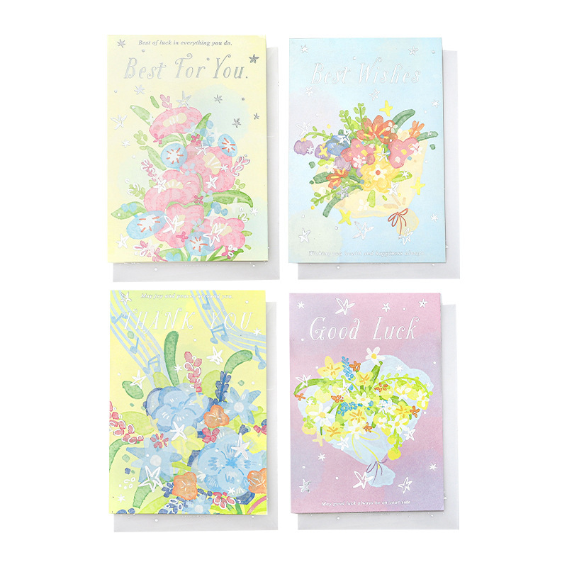 Liyanshe ホットシルバー グリーティングカード 枝の花 水彩花イラスト 教師の日ギフト 装飾手書きカード|undefined