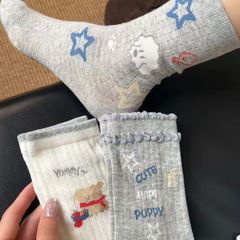 点子纱袜子中筒袜卡通可爱小熊潮袜网眼夏季