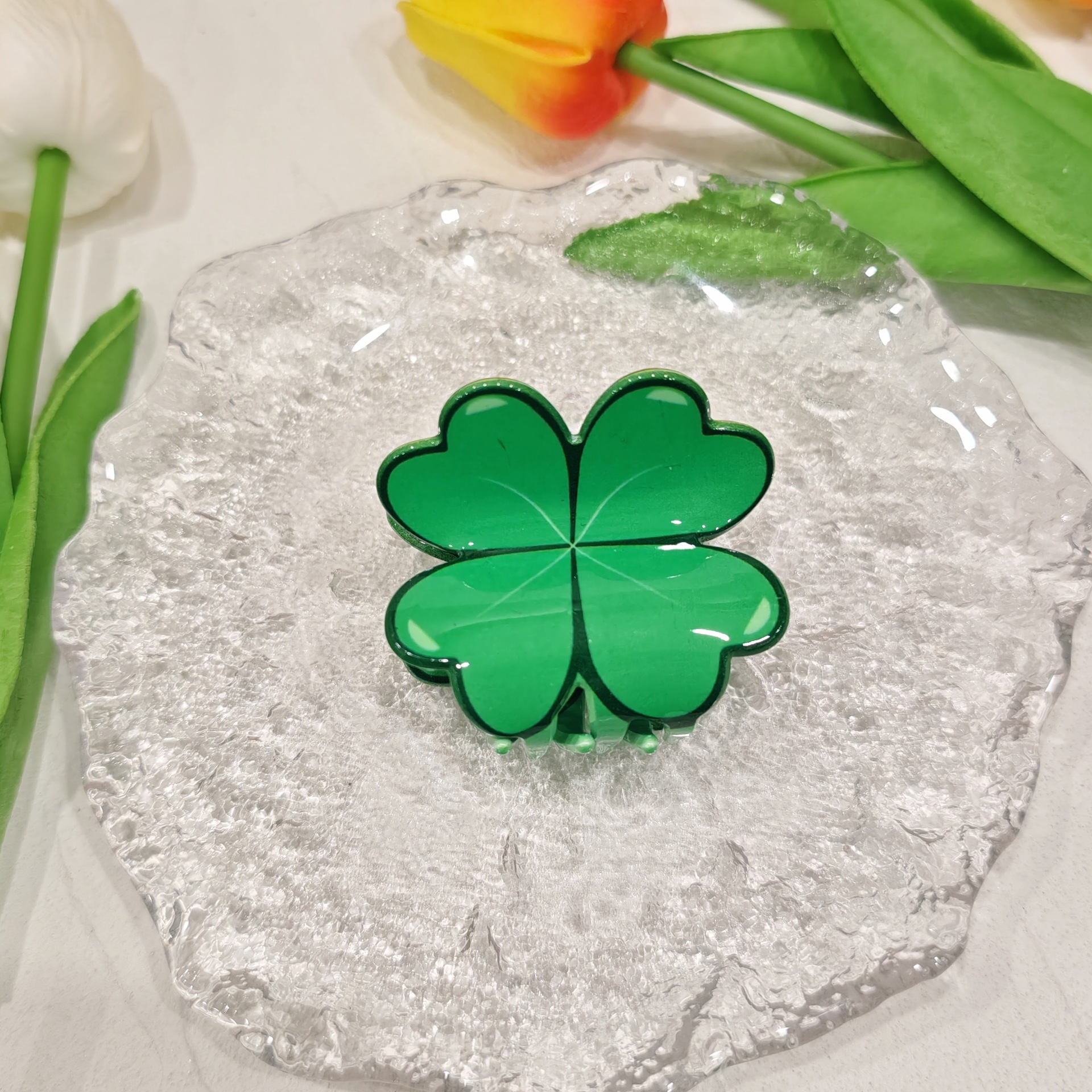 Holiday, Banquet, Selfie Occasion Acrylic Material Pastoral Women's Shamrock Four Leaf Clover Arylic Hair Claws