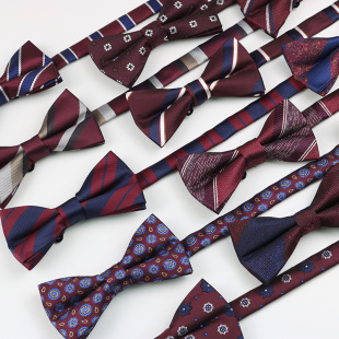 Wine red bow tie men's wedding groom best man banquet formal suit gentleman British fashion bow in stock