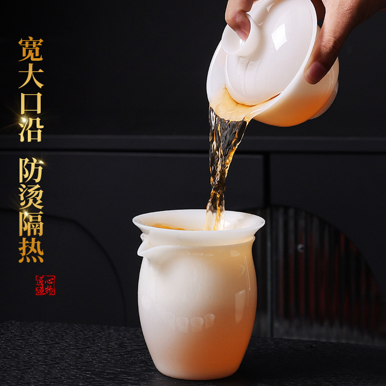 璞玉盖碗可悬停旋转不烫手陶瓷德化冰种玉瓷大号单个白瓷三才盖碗|undefined