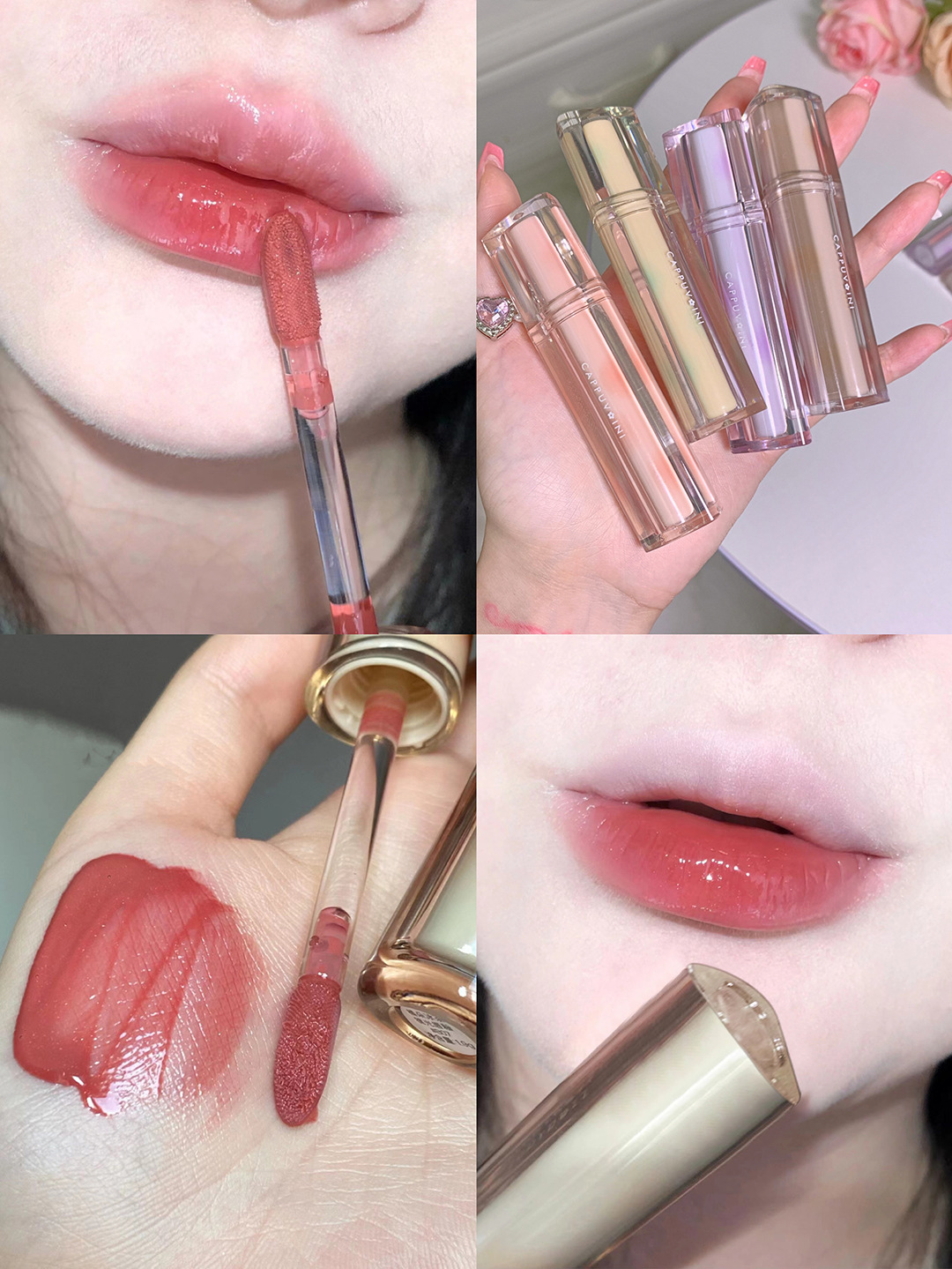 Douyin Makeup Cappuvini Ice Tea Mirror Surface Water Gloss Lip Gloss, long-lasting and easy to color Glass Jelly Lip Gloss wholesale undefined