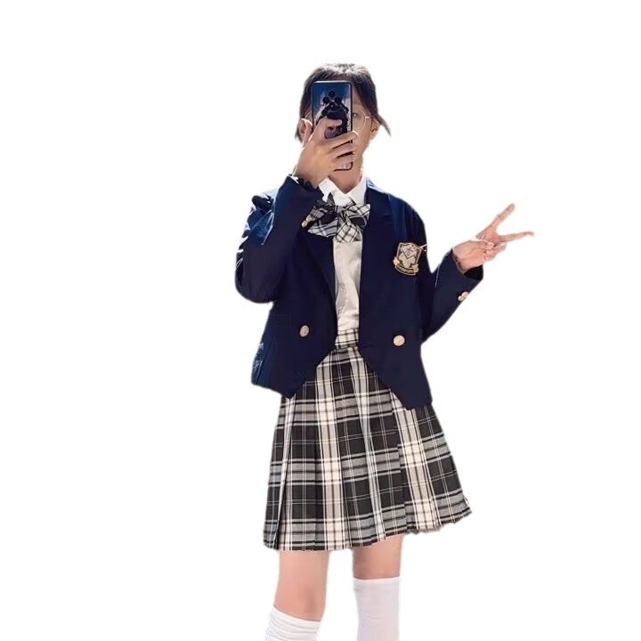 원래 벤조 JK 유니폼 세트 재킷 여자 학교 가을 및 겨울 대학 스타일 작은 회색 세트 세트