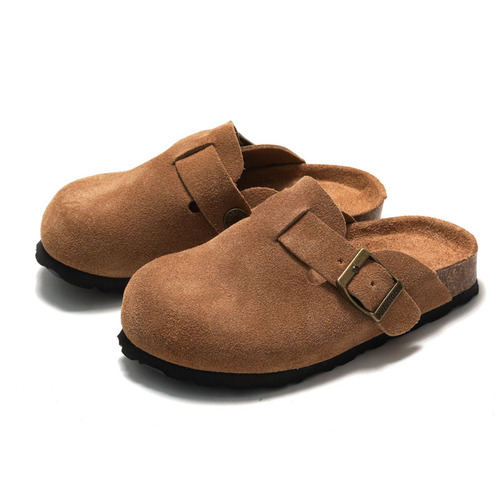 RUIZUSTOCK Autumn/Winter Kids' Cork Slippers, Genuine Leather Sandals for Boys, and Matte Cowhide Closed-Toe Shoes for Girls