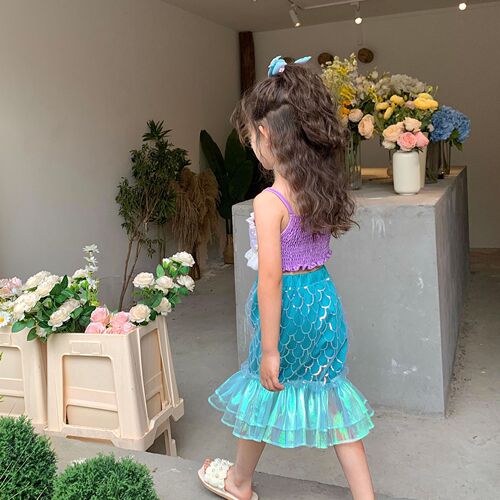 Children's Costume Mermaid Princess Glitter Straps Child Sleeveless Mermaid Girl Fish Tail Stylish Summer Dress Set
