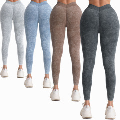 Slimming Seamless Yoga Leggings with V-Neck Sand Washed Training Pants for Women