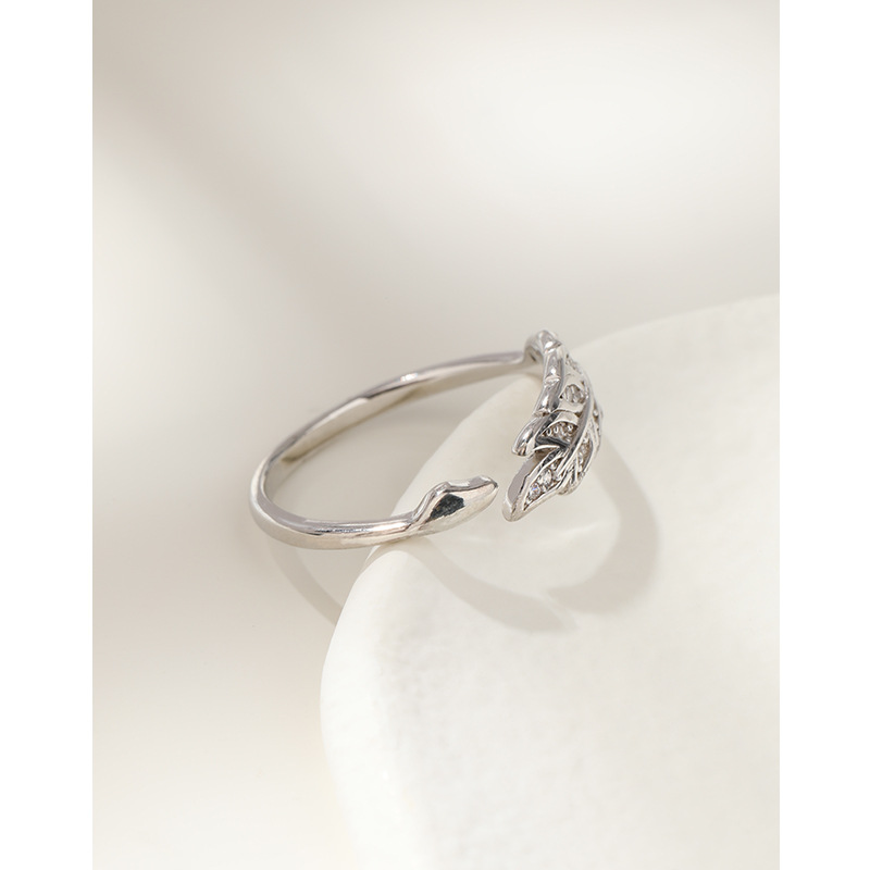925 anillo de hoja de plata esterlina nicho de diseño femenino ligero lujoso anillo índice de hoja abierta ajustable