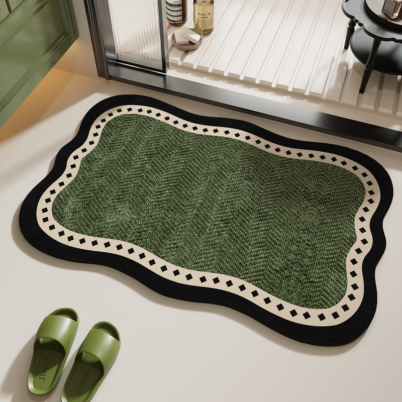 New Green Mid-Century Style Bathroom Non-Slip Floor Mats for Home Toilets and Bathrooms Water-Absorbent Quick-Drying Foot Mats Door Carpets