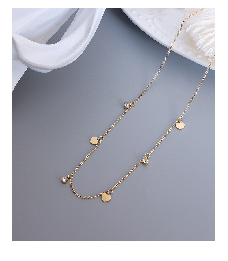 Marka النسخة الكورية من المجوهرات البسيطة قلادة الترقوة لون الخوخ القلب قلادة الماس التيتانيوم الصلب 18k الذهب P490 display picture 3