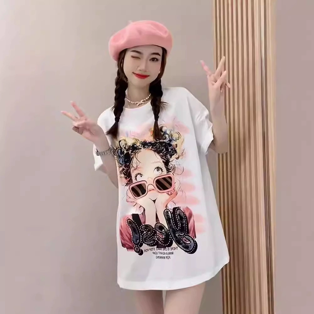Милая девушка милая свободная футболка с короткими рукавами летняя женщина 2024 новый дизайн с нишевым принтом