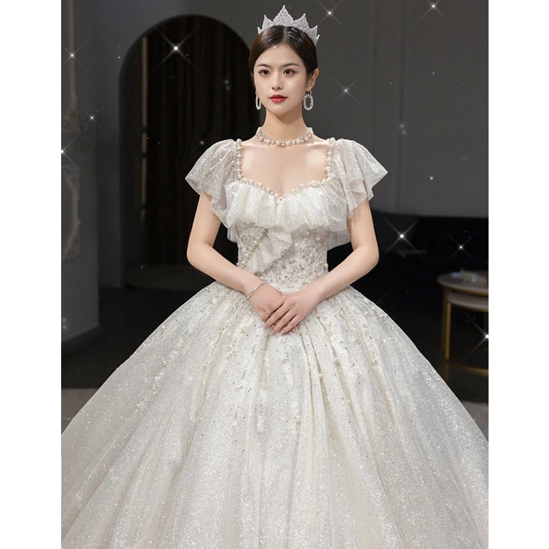 Vestido de novia ligero estilo francés de un solo hombro, modelo 2026, con cola larga para novias embarazadas, vestido de novia de talla grande con cintura alta D85.