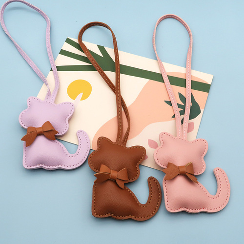 Best-selling creative PU leather little cat bag pendant, sophisticated cartoon-style cat plush fashionable luggage hanger decoration