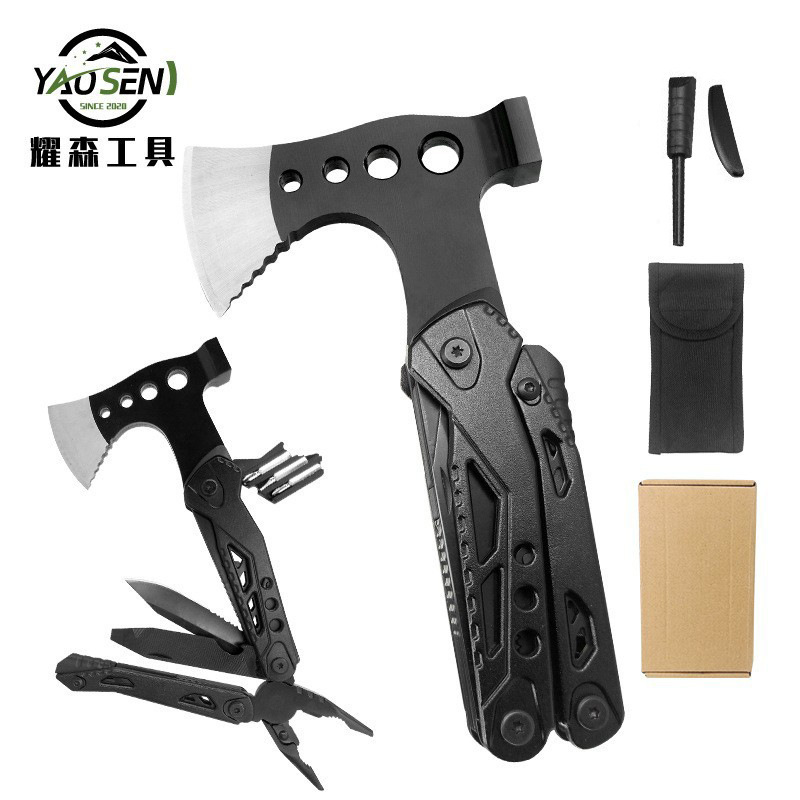 Factory spot multifunctional axe folding stainless steel axe hammer portable folding survival tool outdoor multifunctional axe