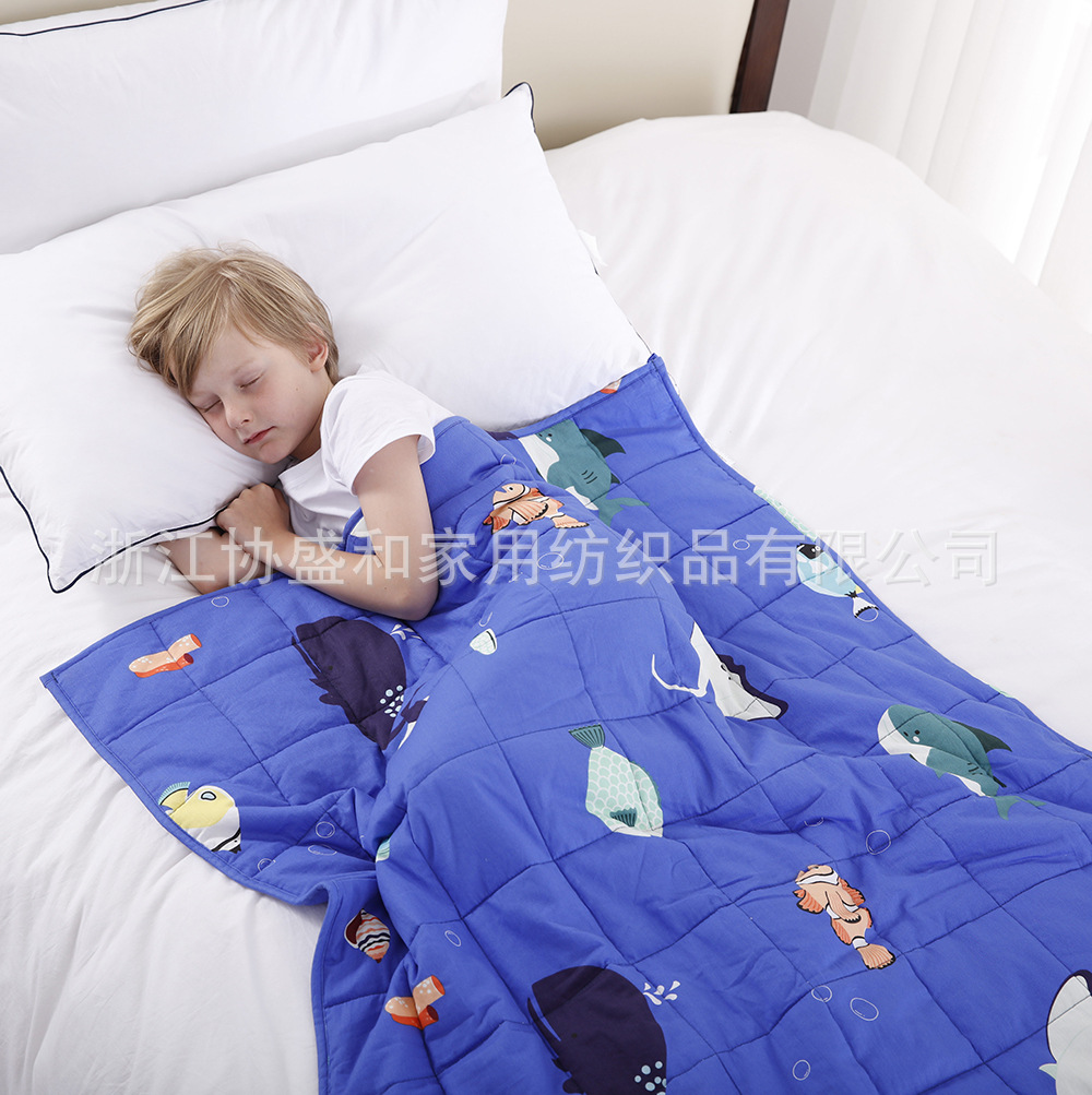 Suministro directo de fábrica edredón de gravedad impresión de algodón manta de gravedad cuentas de vidrio suave para niños weighted blanket