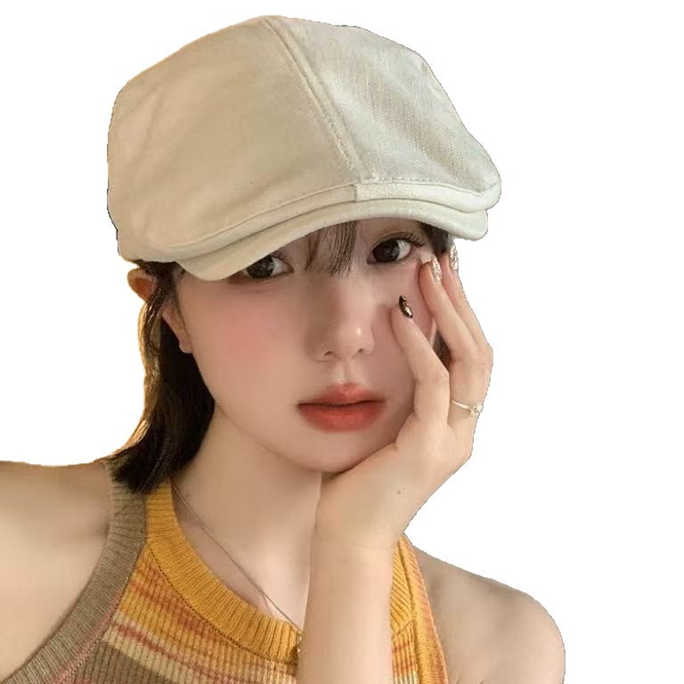 秋冬季新款法式休闲百搭鸭舌帽复古纯色前进帽子女简约时尚画家帽|undefined