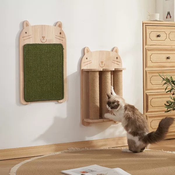 Wooden vertical cat scratching board wall-mounted wear-resistant sisal column cat toys pet supplies large claw plate