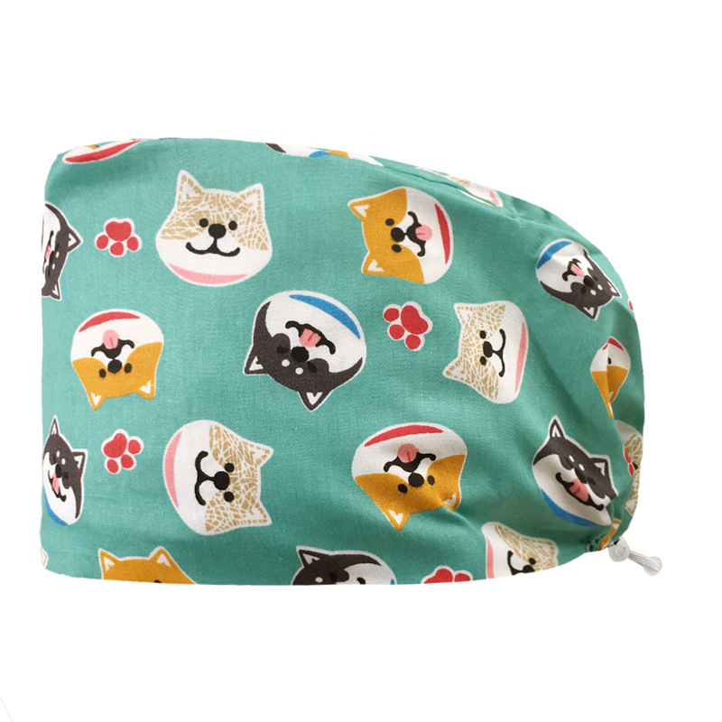 Pareja de dibujos animados lindo impreso puro algodón oral belleza médico tapa de trabajo tapa quirúrgica tapa de la enfermera de la sala de operaciones femenina