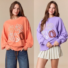 亚马逊25秋冬新款跨境欧美女装万圣节刺绣立体图案休闲上衣卫衣女