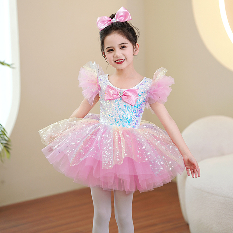 Junio 1 ropa de baile infantil ropa de espectáculo guardería adorable ropa de espectáculo de niñas vestido de princesa de sequillas de ropa de espectáculo de niñas