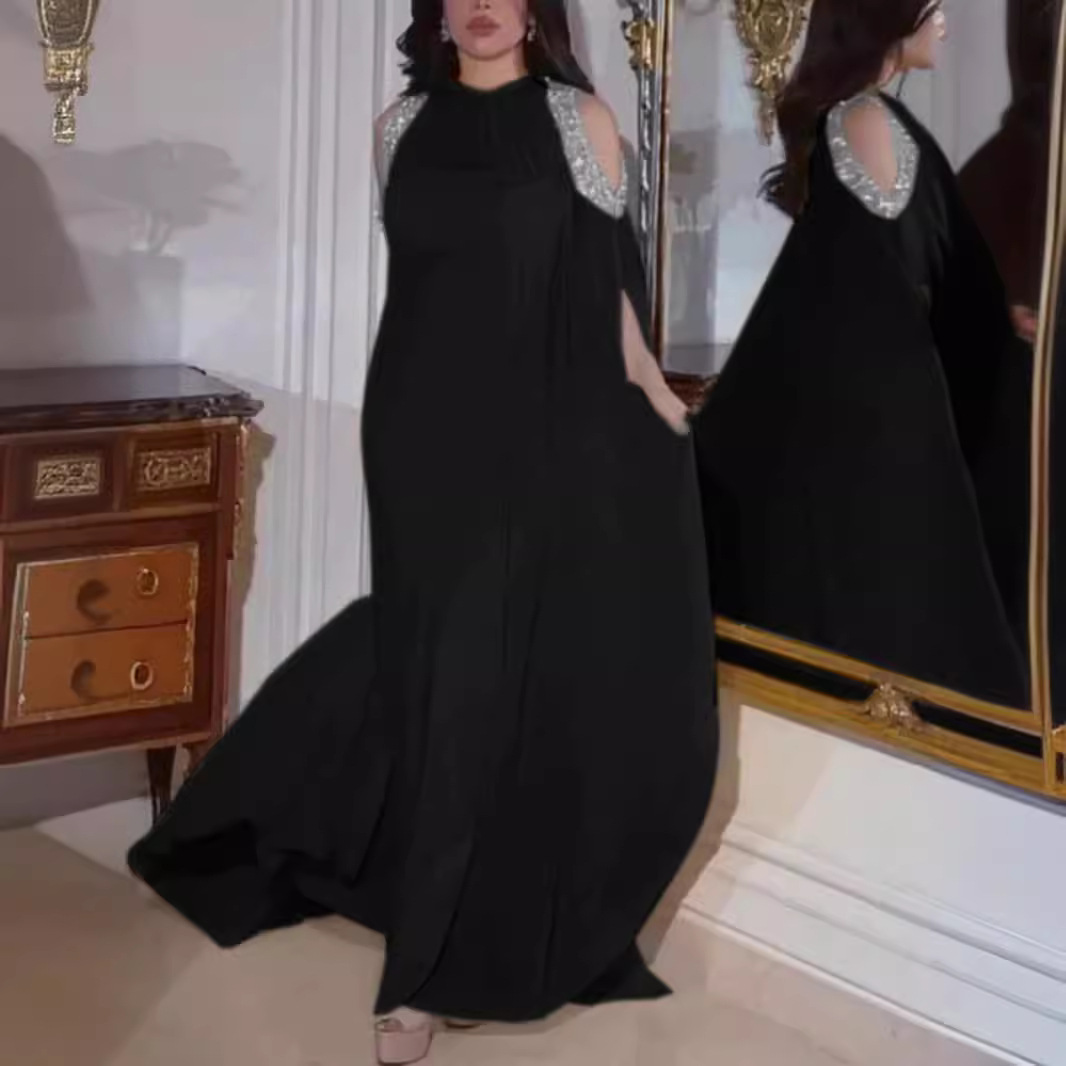 Conjunto de Dos Piezas de Vestido de Noche de Gasa con Lentejuelas y Capa, Estilo Europeo y Americano, Elegante y Sexy, Primavera/Verano 2023