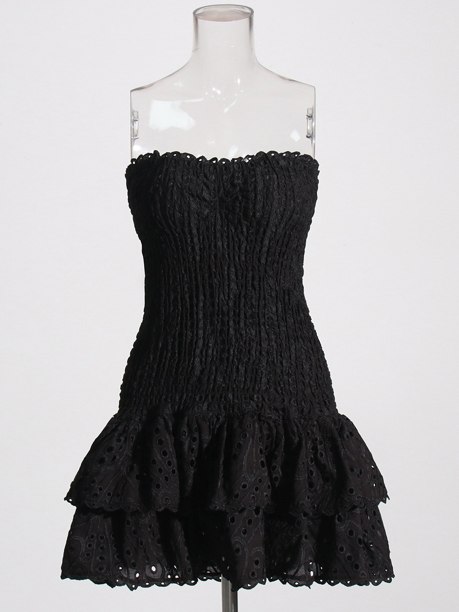 Cross-border European And American Embroidered Dress Women, 2025 New Model, High-end Strapless Off-shoulder Puffy Mini_ecoleips.com