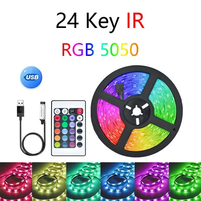 Kit de tiras de luz LED RGB de 5V inteligentes con control remoto wifi para mayoristas, tiras de luz coloridas para fondo de TV y luz de ambiente.