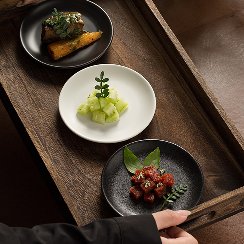 Japanese-Style Round Sauce Dish Home-Use Bone China Dish 6inch Small Dessert Plate Ceramic Dish 16cm Shallow Plate