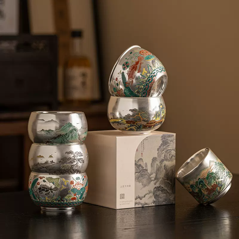 高档龙年鎏银杯单杯大容量功夫茶具主人杯家用办公室送礼茶杯批发