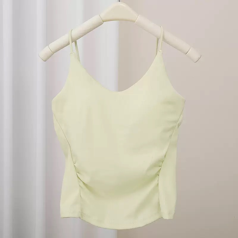 Chaleco nuevo estilo eslinga todo fósforo ropa exterior con almohadilla para el pecho pliegues simples de alta gama moda chica caliente base hermosa espalda tubo superior mujer