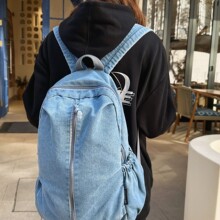 韩系新款牛仔布双肩包高中大学生简约休闲书包大容量旅行电脑背包
