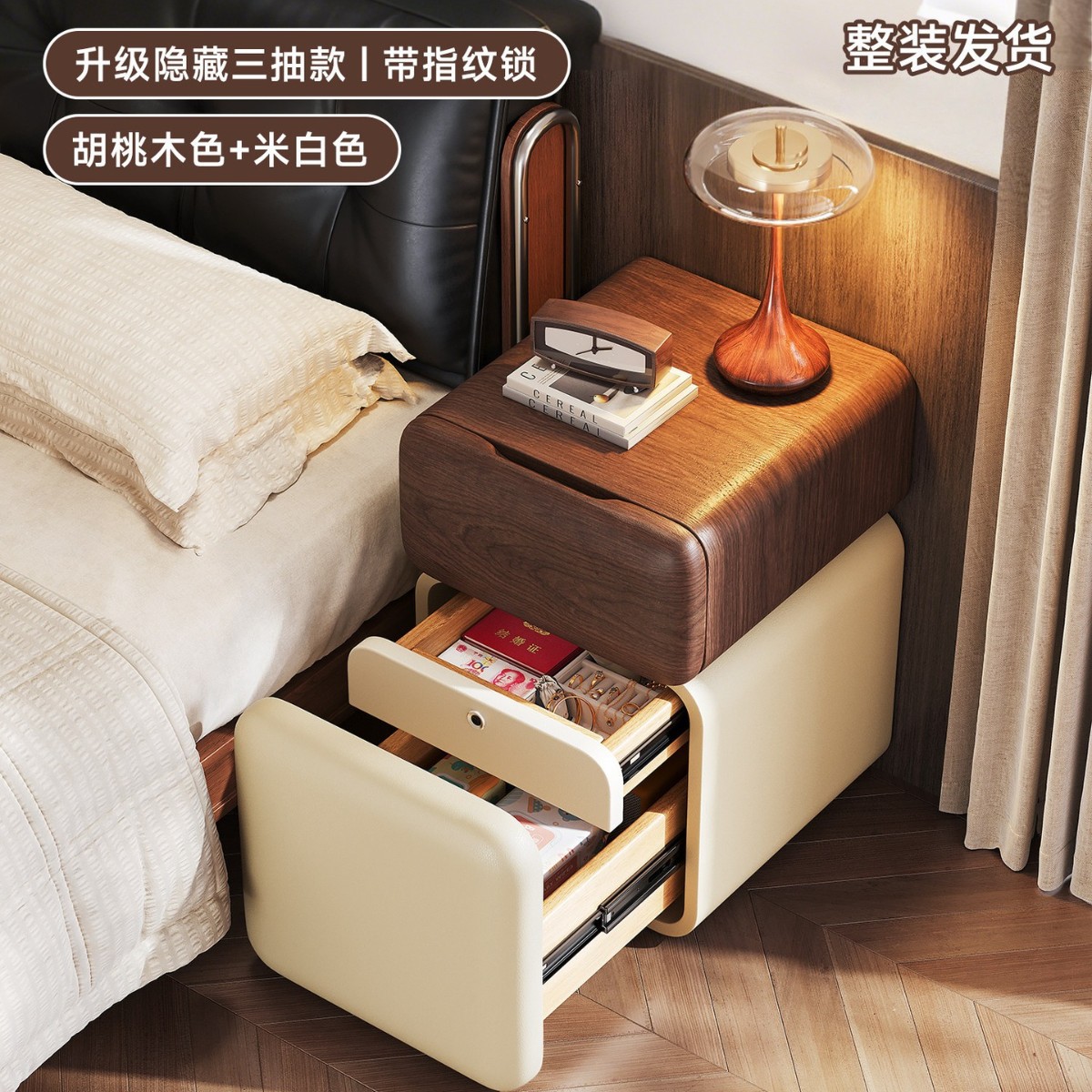 Mesa de cabecera ultra estrecha dormitorio doméstico 2026 explosión estilo medieval madera maciza pequeña cabecera estante gabinete de almacenamiento