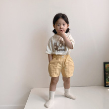 韩国童装儿童短袖t恤夏季三只熊字母印花棉男童女童圆领T恤上衣