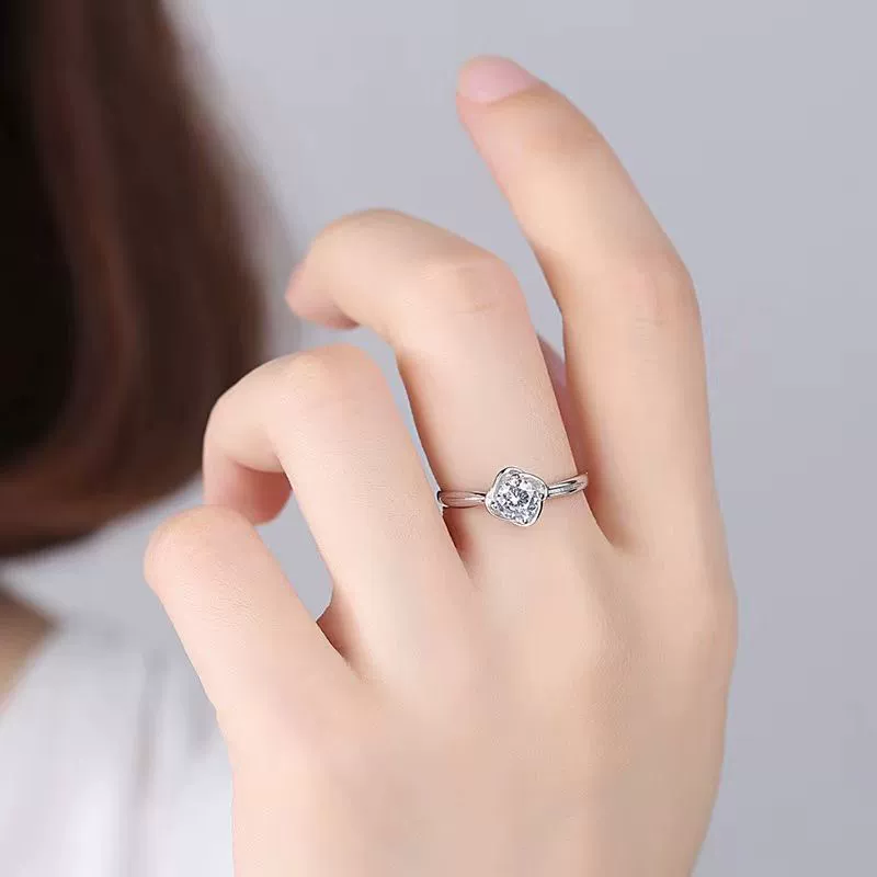 Серебряный браслет, кольцо с камнем из циркона, обручальное кольцо, размер 7254, четырехлистный клевер, образец серебра 990, японский и корейский, простой и элегантный дизайн, на указательный палец