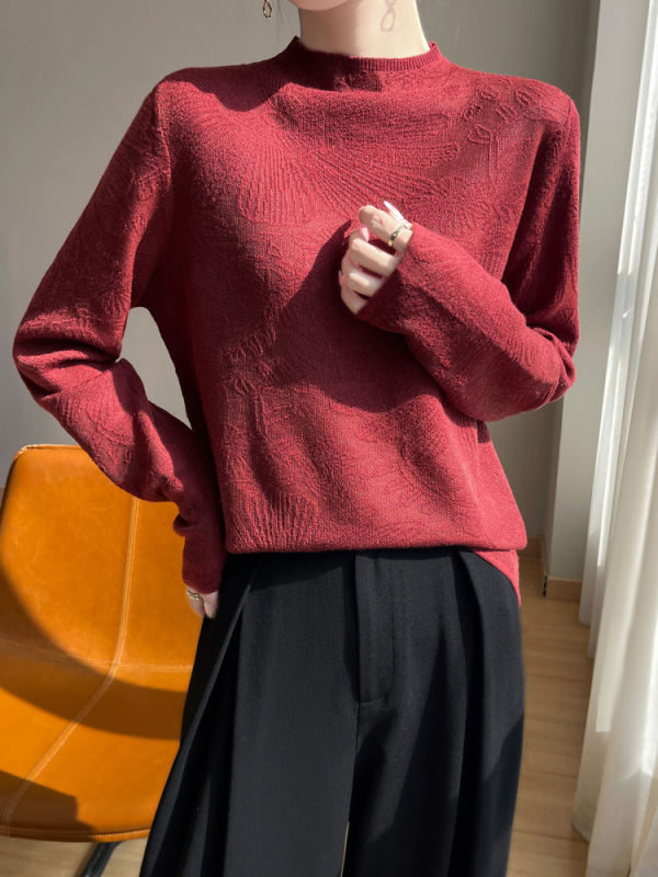 プルオーバーボトリングシャツトップスレディース彫刻スリムフィットセーター新しい婦人服冬2025インナー秋冬ハーフタートルネック|undefined