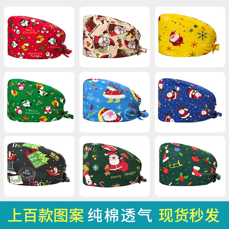 Рождественская хирургическая шапочка Женская шапочка для медсестры из чистого хлопка Симпатичная тонкая Стоматологическая Операционная шапочка для работы врача