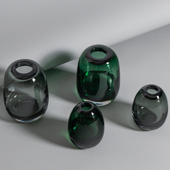 日式簡約插花工藝花瓶 圓潤厚重玻璃花瓶裝飾水培工藝品裝飾擺榕