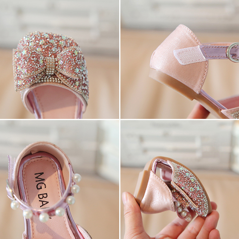 Κορεατική έκδοση γλυκιά πριγκίπισσα κοριτσιού με τόξο 2022 καλοκαίρι νέα δερμάτινα παπούτσια μικρά παιδικά σανδάλια_voghion.com