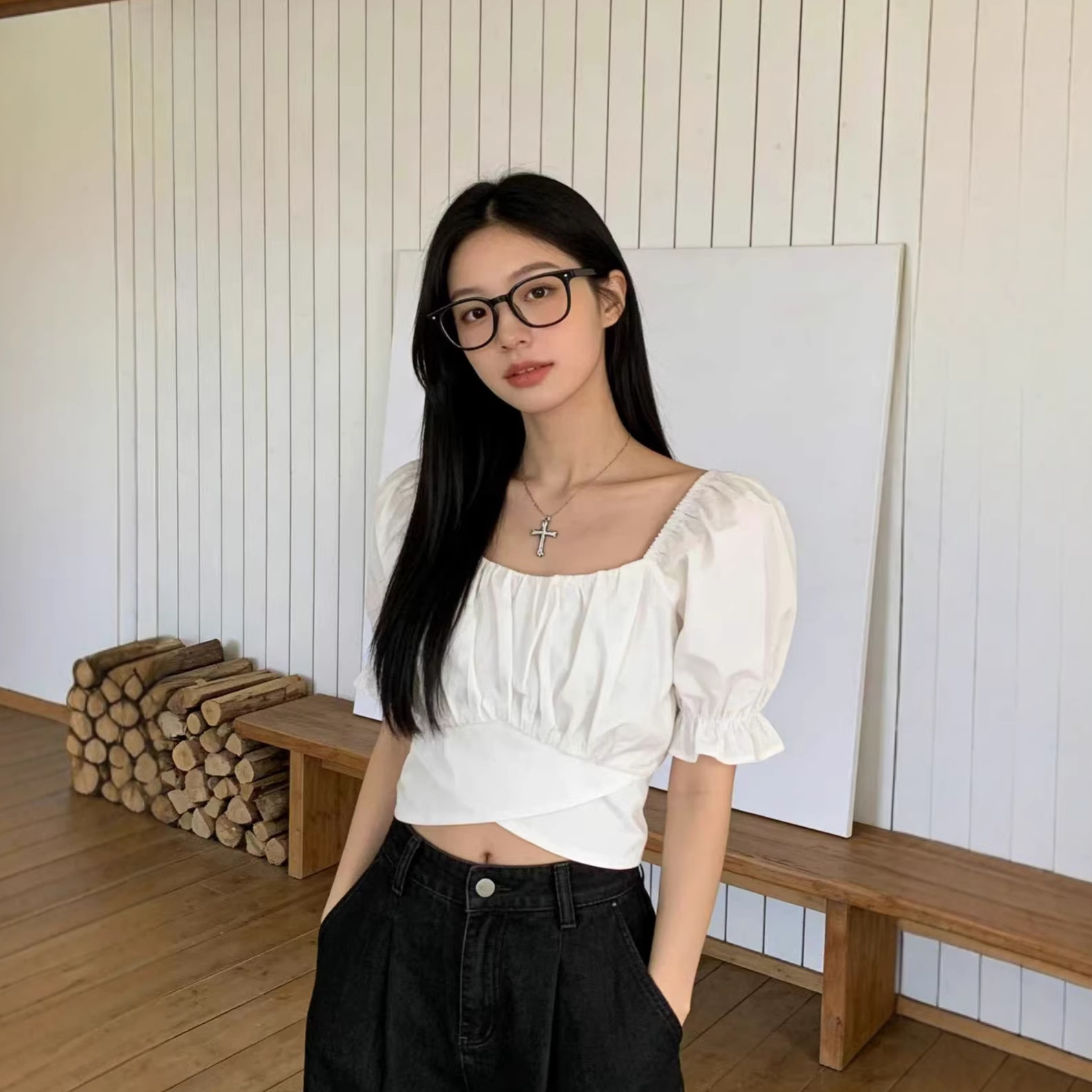 Chiroyli, orqasiz, ichi bo'sh, yengi puflangan top, yangi yozgi koreyscha uslubdagi ayollar uchun bir rangli, belni qisadigan ko'ylak.
