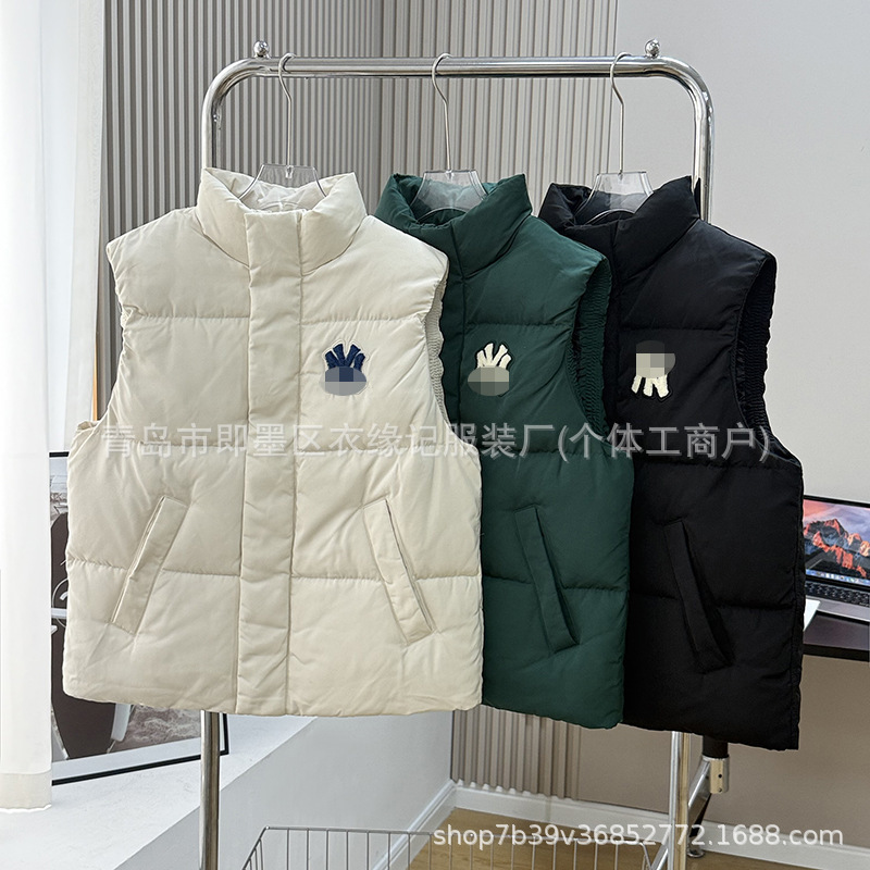 新款刺绣MLB羽绒马甲 男女情侣款休闲时尚保暖立领毛巾绣鸭绒服|undefined