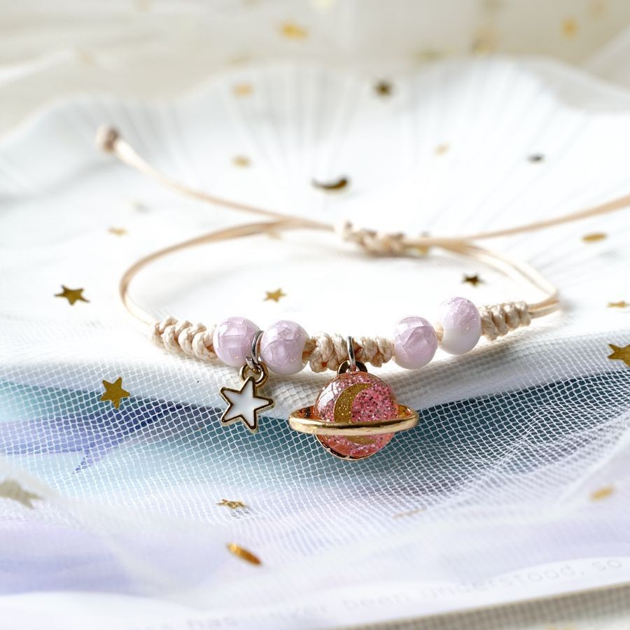 Daily Occasion Alloy, Resin, Wax line Material Simple Style Star Planet Alloy Resin Wax Line Woven Chain String Bracelets Wholesale