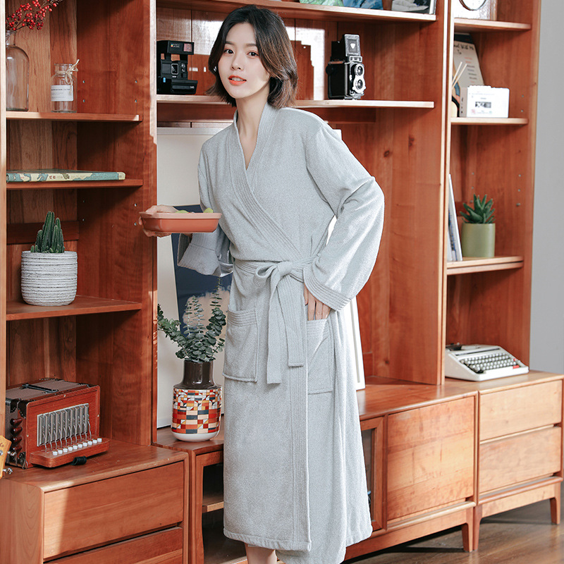 미스트 블루 [여성] 긴팔 타월 소재 목욕가운
