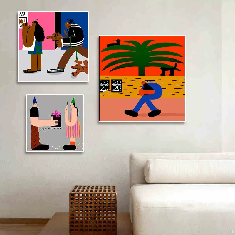 ins风北欧插画装饰画小众艺术人物挂画奶茶店蛋糕店甜品店壁画